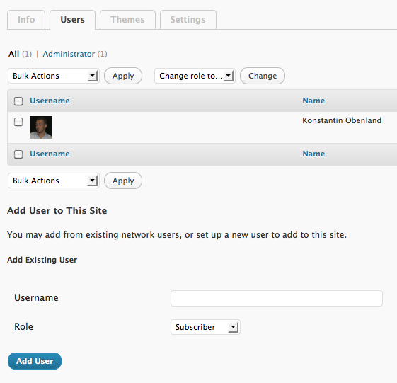 Screenshot WordPress User Admin